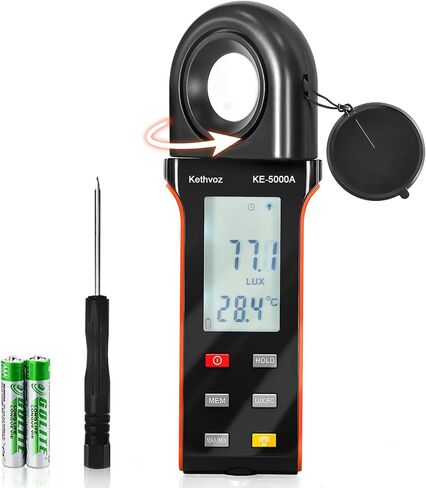 Kethvoz Digital Illuminance Light Meter, 400,000 Lux/FC Illuminance Tester with 270° Rotating Sensor, Data Logging, for Indoor Plants, Greenhouse, Grow Tent, Aquarium, Photography Lighting Measurement in Saudi Arabia