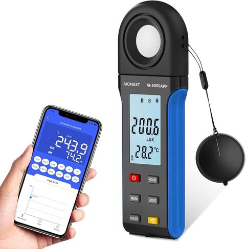 AIOMEST Digital Lux Meter, Illuminance Light Tester Measures 0.1~400,000 Lux/FC, Foot Candles Lumens Detector with Data Storage 270° Rotatable Head for Plants Office LED Luminosity, AI-8801B in Saudi Arabia