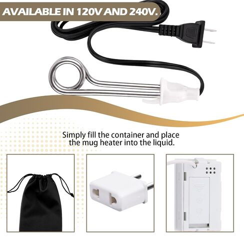 Portable Inersion Water Heater, Dual Voltage 120/240V-300W for Cups/Mugs | Instant Immersion Cup Mug Heater Fit Camping Traveling Coffee/Tea/Soup Electric Water Portable Reheater in Kuwait
