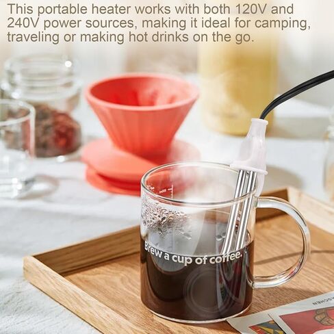 Portable Inersion Water Heater, Dual Voltage 120/240V-300W for Cups/Mugs | Instant Immersion Cup Mug Heater Fit Camping Traveling Coffee/Tea/Soup Electric Water Portable Reheater in Kuwait
