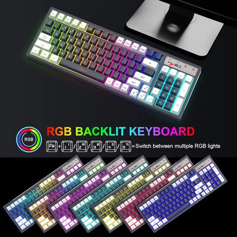 لوحة مفاتيح الألعاب اللاسلكية LexonElec إضاءة Chroma RGB، بطارية طويلة الأمد قابلة لإعادة الشحن بقدرة 2000 مللي أمبير في الساعة، لوحة مفاتيح ميكانيكية مزدوجة اللون مقاومة للماء لجهاز الكمبيوتر Mac PS4 Xbox in Kuwait