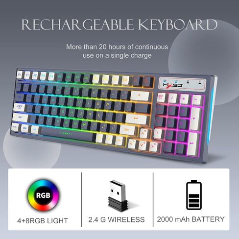 لوحة مفاتيح الألعاب اللاسلكية LexonElec إضاءة Chroma RGB، بطارية طويلة الأمد قابلة لإعادة الشحن بقدرة 2000 مللي أمبير في الساعة، لوحة مفاتيح ميكانيكية مزدوجة اللون مقاومة للماء لجهاز الكمبيوتر Mac PS4 Xbox in Kuwait