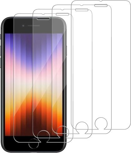 4 قطع واقي شاشة زجاجي متوافق مع iPhone 8/7/6/6s/iPhone SE (2022)/iPhone SE (2020) 4.7 بوصة [صلابة 9H] - زجاج مقسى عالي الدقة، مقاوم للخدش، سهل التركيب [صديق للحافظة] in Kuwait