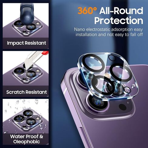 UniqueMe 3 Pack for iPhone 14 Pro Max/14 Pro Camera Lens Protector-Clear | Tempered Glass, Case Friendly, Scratch-Resistant, Night Shooting Mode in Saudi Arabia