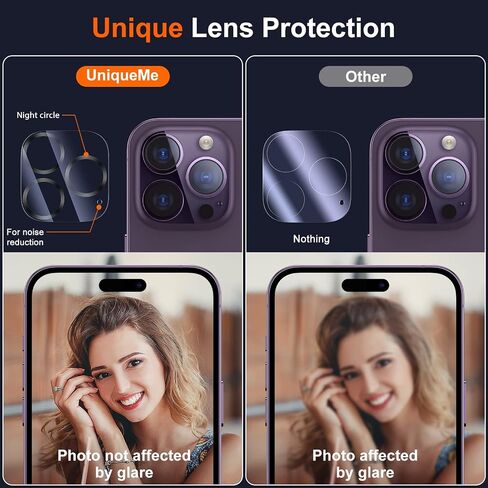 UniqueMe 3 Pack for iPhone 14 Pro Max/14 Pro Camera Lens Protector-Clear | Tempered Glass, Case Friendly, Scratch-Resistant, Night Shooting Mode in Saudi Arabia