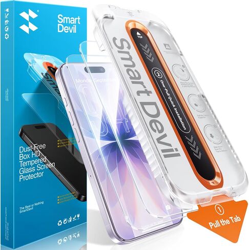 SMARTDEVIL 2 Pack Screen Protector for iPhone 17 Pro Max | 9H Hardness Military Grade Shatterproof HD Clear Tempered Glass, Easy to Install, Auto Bubble-Free and Dust-Free Box in Saudi Arabia