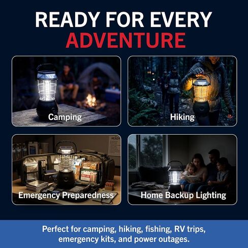 Dynamo Hand Crank Solar Powered Lantern - Battery-Operated or Rechargeable LED Light with Adjustable Settings for Camping by Whetstone (Black) in Saudi Arabia