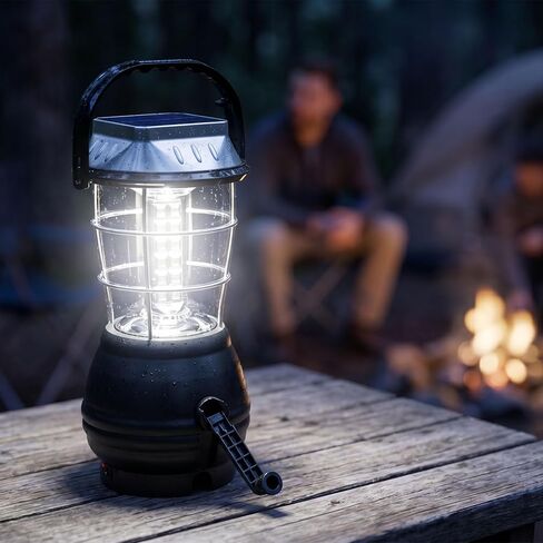 Dynamo Hand Crank Solar Powered Lantern - Battery-Operated or Rechargeable LED Light with Adjustable Settings for Camping by Whetstone (Black) in Saudi Arabia