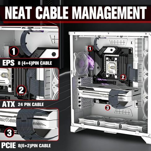 18AWG PSU Cable Extension GPU PC Power Supply Braided Cables, 1x24Pin ATX/1x8Pin(4+4) EPS/2x8Pin(6+2) PCIE Extension Cable -30CM in Saudi Arabia