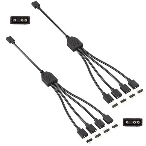 2 Pack 3Pin 5V ARGB Extension Cable Set with 8 Male Pins, 1-to-4 Addressable RGB Splitter Cable Female to Female Adapter for PC Case Fans LED Strips CPU Coolers Chassis Lighting System (Black) in Saudi Arabia