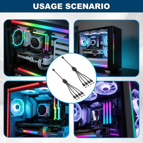 2 Pack 3Pin 5V ARGB Extension Cable Set with 8 Male Pins, 1-to-4 Addressable RGB Splitter Cable Female to Female Adapter for PC Case Fans LED Strips CPU Coolers Chassis Lighting System (Black) in Saudi Arabia