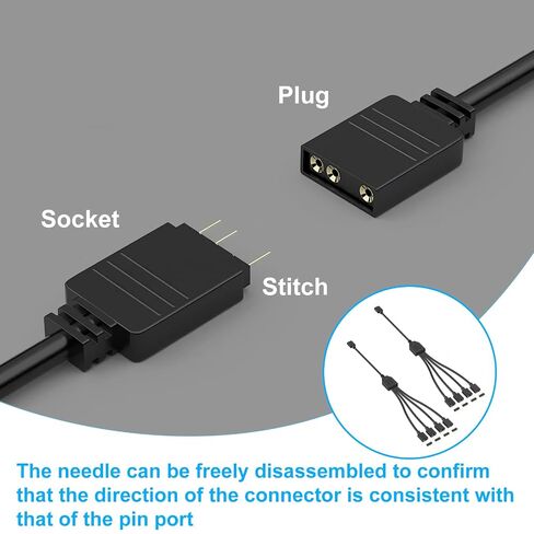 2 Pack 3Pin 5V ARGB Extension Cable Set with 8 Male Pins, 1-to-4 Addressable RGB Splitter Cable Female to Female Adapter for PC Case Fans LED Strips CPU Coolers Chassis Lighting System (Black) in Saudi Arabia