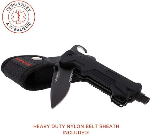 StatGear T3 Tactical Auto Rescue Tool - Folding Rescue Knife, Glass Window Breaker, Seatbelt Cutter, Molded Grips, LED Light, Sheath in Saudi Arabia