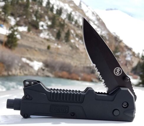 StatGear T3 Tactical Auto Rescue Tool - Folding Rescue Knife, Glass Window Breaker, Seatbelt Cutter, Molded Grips, LED Light, Sheath in Saudi Arabia