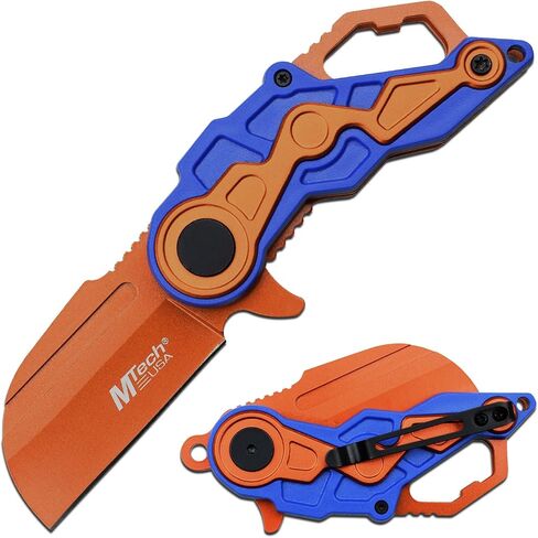 MTech USA – Spring Assisted Folding Knife – Orange Stainless Steel Wharncliffe Blade, Blue and Orange ABS Handle, Bottle Opener, Tactical, EDC, Self Defense- MT-A1199BOR in Saudi Arabia