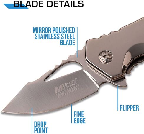 MTech USA – Spring Assisted Folding Knife – Mirror Polished Fine Edge Stainless Steel Blade and Handle, Bottle Opener, Pocket Clip, Tactical, EDC, Self Defense- MT-A882SCH in Saudi Arabia