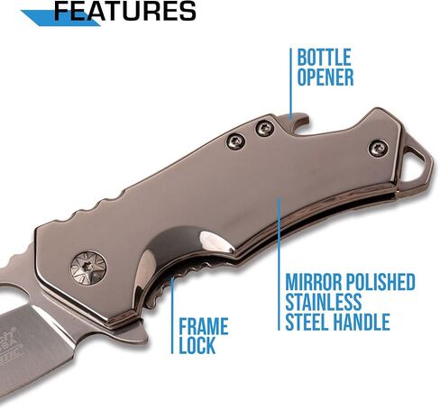 MTech USA – Spring Assisted Folding Knife – Mirror Polished Fine Edge Stainless Steel Blade and Handle, Bottle Opener, Pocket Clip, Tactical, EDC, Self Defense- MT-A882SCH in Saudi Arabia
