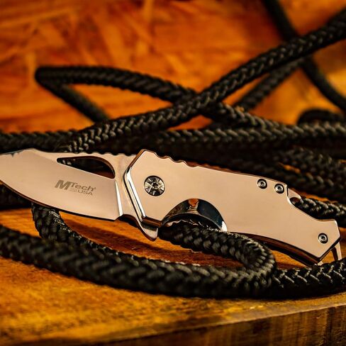 MTech USA – Spring Assisted Folding Knife – Mirror Polished Fine Edge Stainless Steel Blade and Handle, Bottle Opener, Pocket Clip, Tactical, EDC, Self Defense- MT-A882SCH in Saudi Arabia