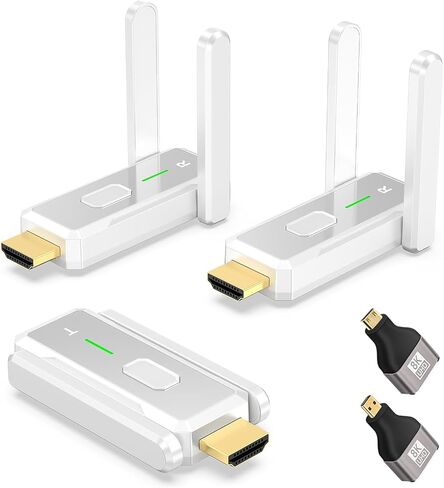 جهاز إرسال واستقبال HDMI لاسلكي، موسع HDMI لاسلكي، التوصيل والتشغيل | فك تشفير 4K إخراج 1080P| البث من الكمبيوتر/الكمبيوتر المحمول/جهاز العرض إلى الشاشة/التلفزيون| مدى طويل 500 قدم | للأعمال/المؤتمرات/المسرح المنزلي in Kuwait