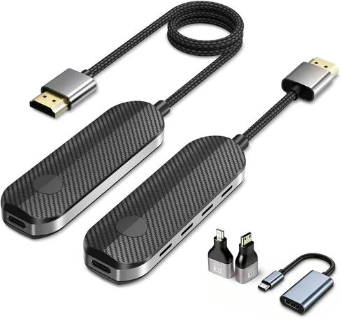 lulaven iShare Pro Wireless HDMI Transmitter and Receiver Kit, 328ft Plug & Play for Laptop PC MacBook iPhone 15/16/17, Includes USB-C + Micro + Mini HDMI Adapters, 1080P 60Hz Zero-Lag, No WiFi Needed in Saudi Arabia