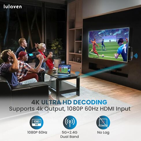 lulaven iShare Pro Wireless HDMI Transmitter and Receiver Kit, 328ft Plug & Play for Laptop PC MacBook iPhone 15/16/17, Includes USB-C + Micro + Mini HDMI Adapters, 1080P 60Hz Zero-Lag, No WiFi Needed in Saudi Arabia
