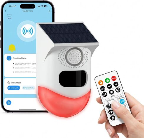إنذار PILSAMAS WiFi الذكي بمستشعر الحركة الشمسية في الهواء الطلق مع تنبيهات التطبيقات المجانية | تسمية المنطقة، جداول الذراع/نزع السلاح، أمن محيط الفناء بدون كاميرا، رادع قوي 120 ديسيبل للممر، حمام السباحة والمرآب in Kuwait