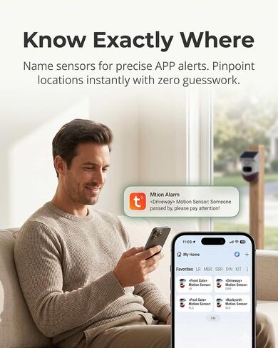 إنذار PILSAMAS WiFi الذكي بمستشعر الحركة الشمسية في الهواء الطلق مع تنبيهات التطبيقات المجانية | تسمية المنطقة، جداول الذراع/نزع السلاح، أمن محيط الفناء بدون كاميرا، رادع قوي 120 ديسيبل للممر، حمام السباحة والمرآب in Kuwait