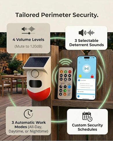 إنذار PILSAMAS WiFi الذكي بمستشعر الحركة الشمسية في الهواء الطلق مع تنبيهات التطبيقات المجانية | تسمية المنطقة، جداول الذراع/نزع السلاح، أمن محيط الفناء بدون كاميرا، رادع قوي 120 ديسيبل للممر، حمام السباحة والمرآب in Kuwait