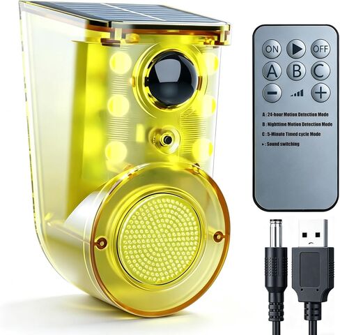 Solar Outdoor Motion Sensor Alarm, 130dB Loud, 13 Sounds with Recording, Strobe Light, 3 Work Modes, Wall Mount, for Home, Villa, Farm (Yellow 1Pack) in Saudi Arabia