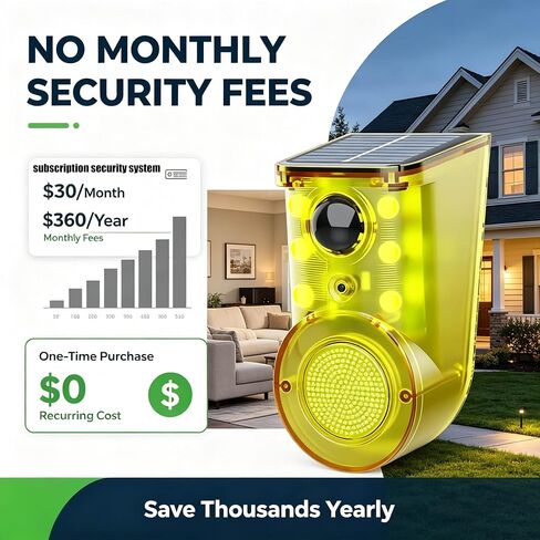 Solar Outdoor Motion Sensor Alarm, 130dB Loud, 13 Sounds with Recording, Strobe Light, 3 Work Modes, Wall Mount, for Home, Villa, Farm (Yellow 1Pack) in Saudi Arabia
