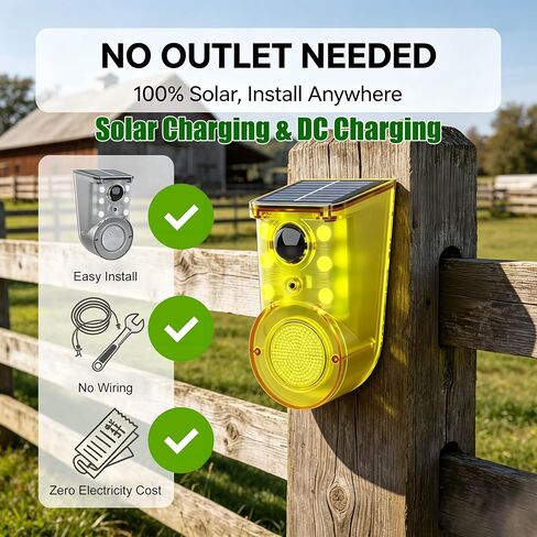 Solar Outdoor Motion Sensor Alarm, 130dB Loud, 13 Sounds with Recording, Strobe Light, 3 Work Modes, Wall Mount, for Home, Villa, Farm (Yellow 1Pack) in Saudi Arabia