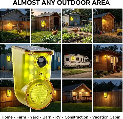 Solar Outdoor Motion Sensor Alarm, 130dB Loud, 13 Sounds with Recording, Strobe Light, 3 Work Modes, Wall Mount, for Home, Villa, Farm (Yellow 1Pack) in Saudi Arabia