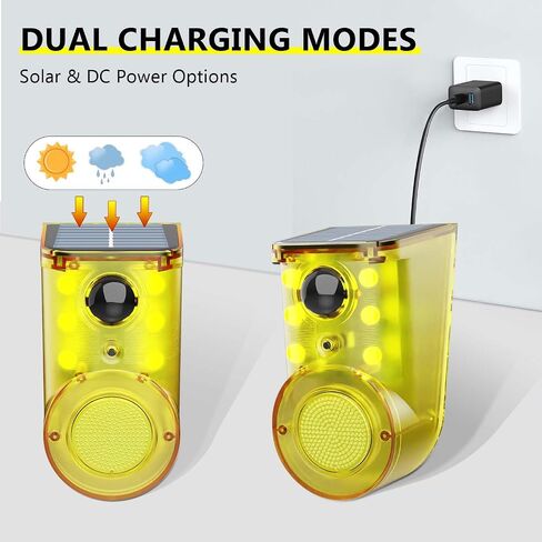 Solar Outdoor Motion Sensor Alarm, 130dB Loud, 13 Sounds with Recording, Strobe Light, 3 Work Modes, Wall Mount, for Home, Villa, Farm (Yellow 1Pack) in Saudi Arabia