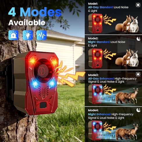 Solar Motion Sensor Alarm Outdoor - Upgraded Radar + IR Detection | 130dB dog bark & strobe light to deter deer bear, 10 sounds, 20s record, IP65 waterproof motion detector for garden yard farm in Kuwait