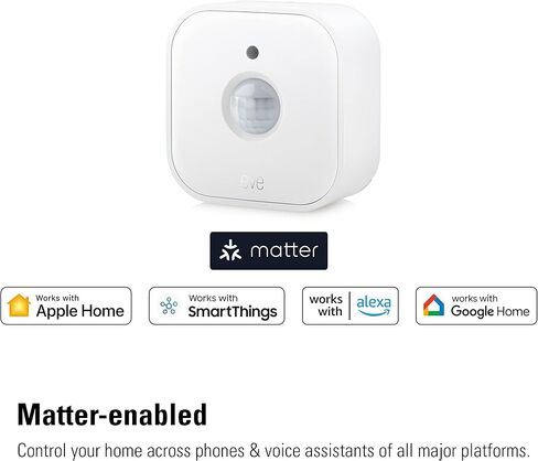 Eve Eve Motion (Matter) White Motion Detector, IPX3 Water Resistance, Light Sensor, 9 m Detection Range, Battery Powered, Matter-enabled, Thread-enabled in Saudi Arabia