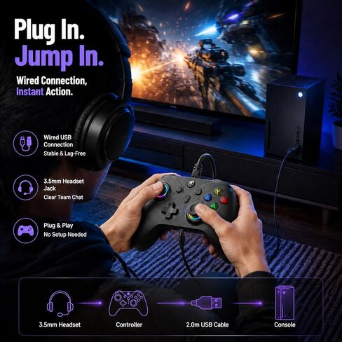 KentroGrip Wired Controller for Xbox Series X|S/Xbox One with TMR Joysticks | Black Wired Gamepad With M1/M2 Back Buttons, Turbo, RGB Lights, Textured Grips, 3.5mm Headset Jack in Saudi Arabia
