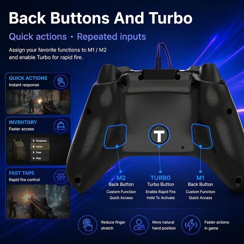 KentroGrip Wired Controller for Xbox Series X|S/Xbox One with TMR Joysticks | Black Wired Gamepad With M1/M2 Back Buttons, Turbo, RGB Lights, Textured Grips, 3.5mm Headset Jack in Saudi Arabia