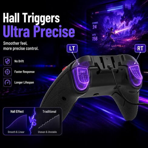 KentroGrip Wired Controller for Xbox Series X|S/Xbox One with TMR Joysticks | Black Wired Gamepad With M1/M2 Back Buttons, Turbo, RGB Lights, Textured Grips, 3.5mm Headset Jack in Saudi Arabia