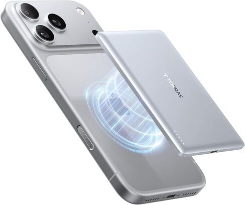 TORRAS MiniMag 5000mAh Magnetic Power Bank, Ultra-Slim 0.3in MagSafe-Compatible Wireless Charger, 18W USB-C Fast Charging Battery Pack for Daily Commute & EDC, Fits iPhone 17/16/15/14/13/12, Gray in Saudi Arabia