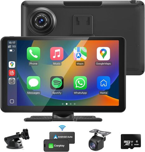 Wireless CarPlay Screen Android Auto for Car, 7" Car Stereo Touch Screen Naivgation Portable CarPlay Bluetooth Mirror Link, Siri, AirPlay, AUX, Voice Assistant for All Vehicles in Saudi Arabia