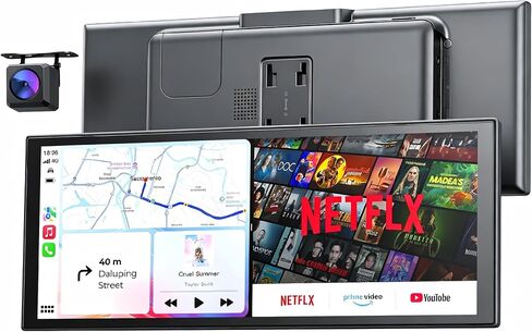 10.26“ Wireless Portable 60FPS Carplay Screen with Netflix YouTube for Apple Car Play & Android Auto 1920 * 720 Fully Laminated Tablet with 1080P Reversing Camera, OTA, Dual Bluetooth, GPS Navigation in Saudi Arabia