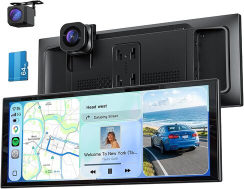 10.26" Wireless Portable 60FPS CarPlay Screen with 4K Front & HD Rear Dual Dash Cam for Apple Car Play & Android Auto 1920*720 Fully Laminated Tablet with Mirror Link, Bluetooth, GPS Navigation in Saudi Arabia