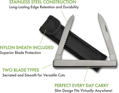 SZCO 4.5" Steel Harvest Folding Pocket Knife for Men – Compact EDC Small Pocket Knife with Dual Stainless Steel Blades Pocket Knives & Folding Knives with Sheath for Gardening, Camping, and Everyday Carry in Kuwait