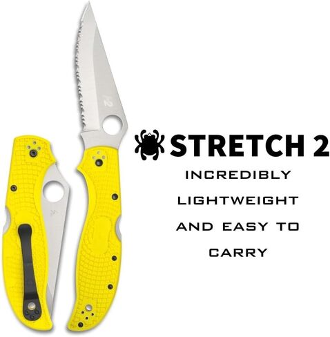Spyderco Stretch 2 XL Lightweight Salt Folding Pocket Knife with 3" H-2 Steel Blade and FRN Handle - EDC Knife for Men and Women, Perfect for Hunting, Tactical, Camping - SpyderEdge - C258SYL in Saudi Arabia