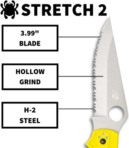 Spyderco Stretch 2 XL Lightweight Salt Folding Pocket Knife with 3" H-2 Steel Blade and FRN Handle - EDC Knife for Men and Women, Perfect for Hunting, Tactical, Camping - SpyderEdge - C258SYL in Saudi Arabia