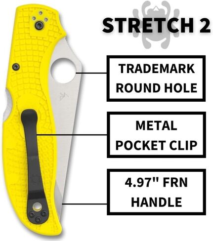 Spyderco Stretch 2 XL Lightweight Salt Folding Pocket Knife with 3" H-2 Steel Blade and FRN Handle - EDC Knife for Men and Women, Perfect for Hunting, Tactical, Camping - SpyderEdge - C258SYL in Saudi Arabia
