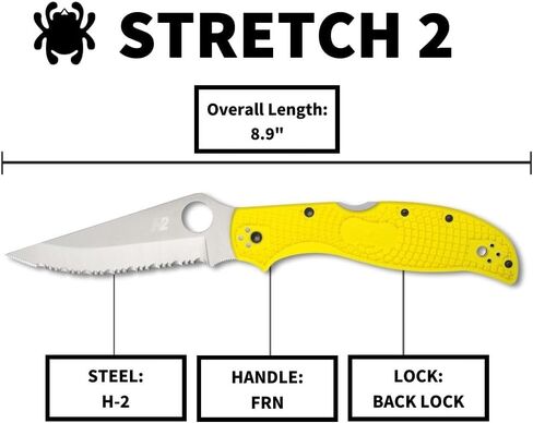 Spyderco Stretch 2 XL Lightweight Salt Folding Pocket Knife with 3" H-2 Steel Blade and FRN Handle - EDC Knife for Men and Women, Perfect for Hunting, Tactical, Camping - SpyderEdge - C258SYL in Saudi Arabia
