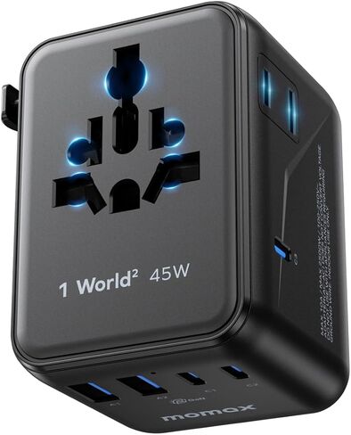 MOMAX Universal Travel Adapter Worldwide 170W GaN, 3 USB-C PD & 1 USB-A QC International Power Adapter for Laptop Fast Charging, European Travel Plug Adapter for UK/US/AUS/JP, Travel Essentials in Saudi Arabia