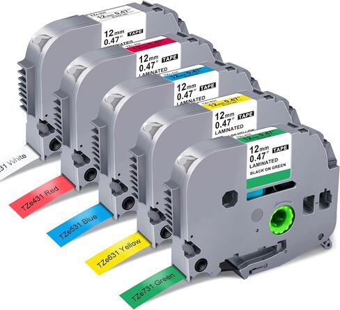 Replace for Brother P-Touch Label Maker Tape TZe 12mm 0.47 Colored Refills | 1/2" x 26.2', Black on White/Red/Blue/Yellow/Green, Compatible with Brother P Touch PT-D210 D220 H110 1000 1280 D400, 5Pack in Saudi Arabia