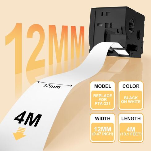 Replacement for Brother Btag 231 Label Tape Black on White 12mm 0.47 6-Pack | Thermal Transfer P-Touch Label Maker Tape Refills, Compatible with Brother PT-N10 PT-N20 PT-N25BT Label Makers in Saudi Arabia